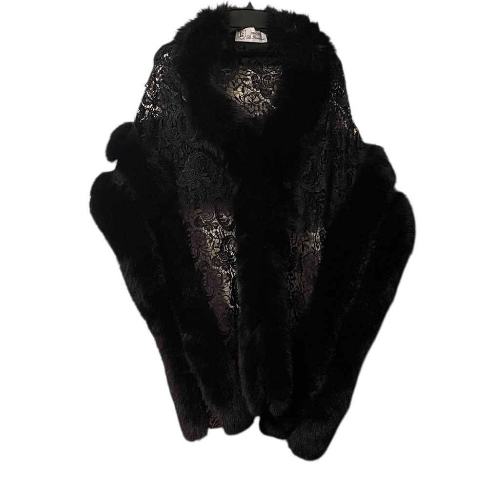 LA FIORENTINA | Women’s Black Faux Fur Lace Double Hook Shall Throw‎ Size OS